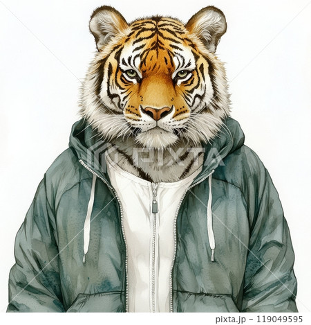 Tiger in a hoodie with a white background 119049595