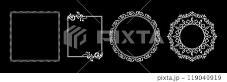 Set of decorative frames Elegant vector element for design in Eastern style, place for text. Floral black and white borders. Lace illustration for invitations and greeting cards. 119049919