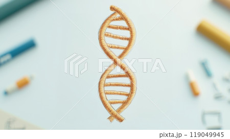 A close-up view of a DNA strand, representing genetics and molecular biology in a creative scientific context. 119049945