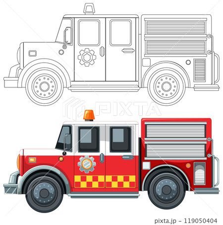 Colorful and Outline Fire Truck Illustration Colorful and Outline Fire Truck Illustration 119050404