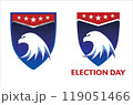 Election day badge. Eagle head, Stars and Stripes on shield 119051466