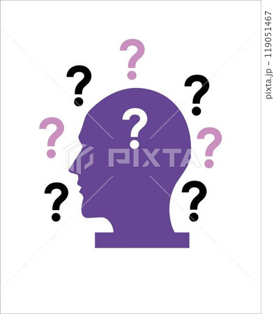 Vector illustration of a head and question marks, showing of over thinking, dementia, forgetfulness, ADHD Vector illustration of a head and question marks, showing of over thinking, dementia, forgetfulness, ADHD 119051467