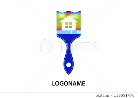 Paint brush tool with spectrum rainbow colors, suitable for painter service, with a paint and paintbrush and white silhouette of a house, this illustration is perfect for painting industry Paint brush tool with spectrum rainbow colors, suitable for painter service, with a paint and paintbrush and white silhouette of a house, this illustration is perfect for painting industry 119051476