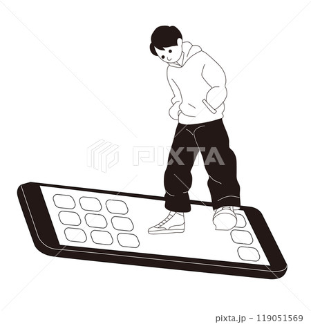 携帯電話を見る男性のベクター線画 119051569