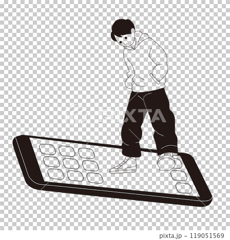 携帯電話を見る男性のベクター線画 119051569