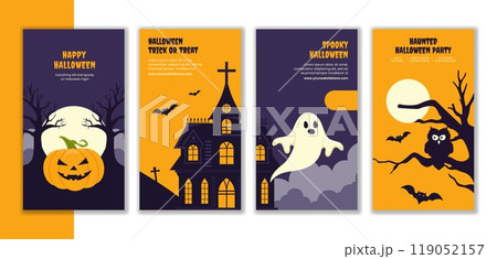 Halloween Night Social Media Stories Flat Cartoon Hand Drawn Templates Background Illustration 119052157
