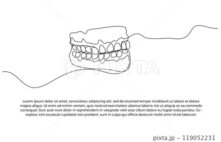 Art &amp; IllustrationOne line dental care clinic poster drawing with frame. Abstract minimal continuous line wall decor. 119052231
