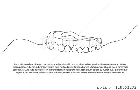 AOne line dental care clinic poster drawing with frame. Abstract minimal continuous linert &amp; Illustration 119052232