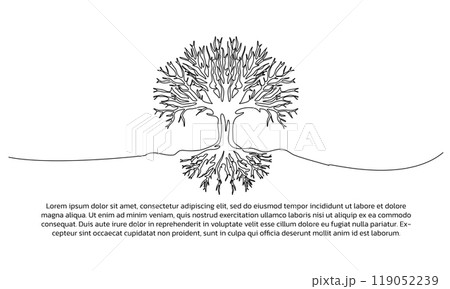 One line tree poster drawing with frame. Abstract minimal continuous line wall decor. 119052239
