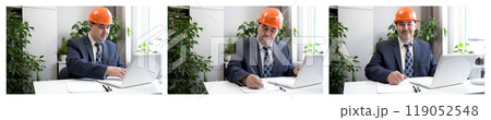 A Man in Suit and Hard Hat Working with Project Documentation 119052548