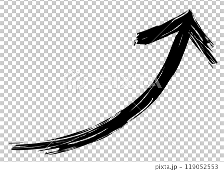 手書きの筆で描いたような黒色の右肩上がりの矢印 119052553