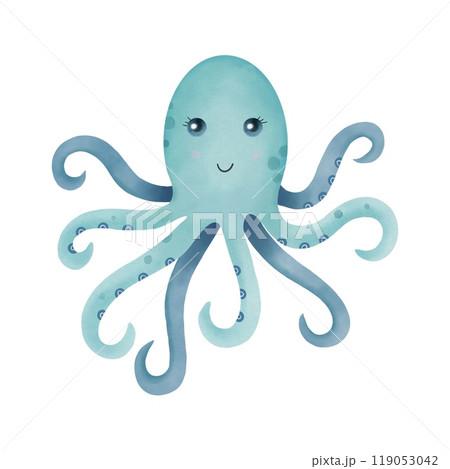 Hand drawn blue octopus, watercolor illustration Hand drawn blue octopus, watercolor illustration 119053042