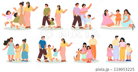 Diverse families expressing joy and togetherness. Vector illustration 119053225