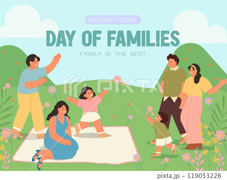 International Day of Families celebration in nature. Vector illustrations. 119053226