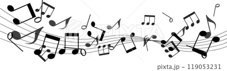 黒い音符のベクターイラスト、躍動感のある音楽素材、バナー背景 119053231