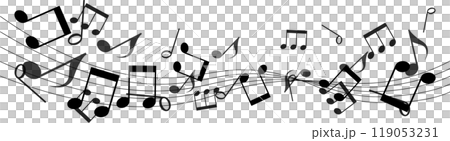 Vector illustration of black music notes, dynamic music material, banner background Vector illustration of black music notes, dynamic music material, banner background 119053231