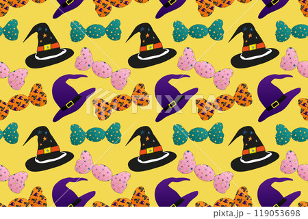 Halloween Witch Hats and Candy Pattern Design 119053698