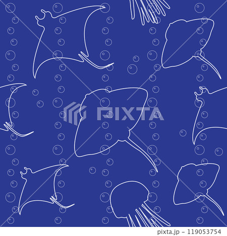 Stripy seamless pattern with stingray silhouettes 119053754