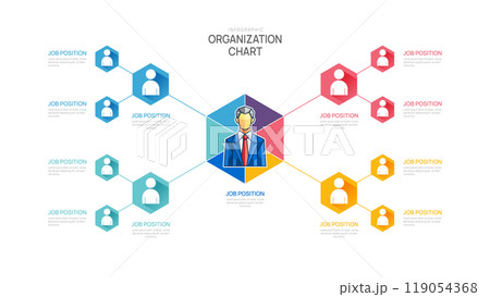 Infographic template for organization chart with geometric business avatar icons. vector infographic for business. 119054368