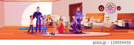 Man with children catch thief at home bedroom Man with children catch thief at home bedroom 119054438