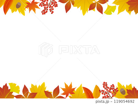 秋の紅葉をイメージした上下のフレームのイラスト_横向き 119054692