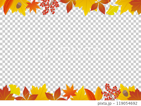 Illustration of a top and bottom frame with the image of autumn leaves_horizontal 119054692