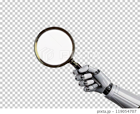 機器人手和放大鏡數據分析和使用AI的未來技術 機器人手和放大鏡數據分析和使用AI的未來技術 119054707