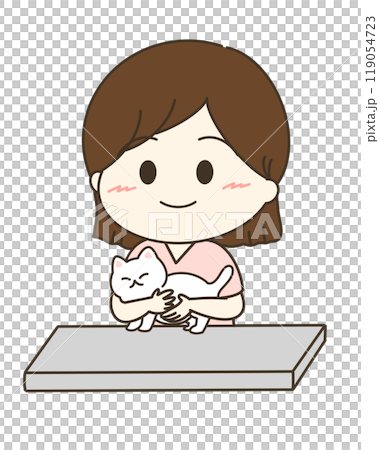 猫が動かないように抱えている動物看護師さんのゆるかわイラスト 119054723
