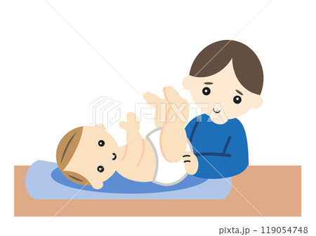 赤ちゃんのオムツを替える若い父親 119054748