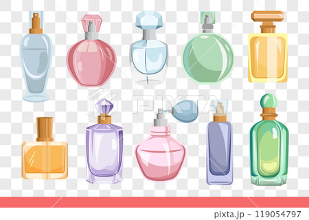 Perfume in different bottles, for choosing best smell and aroma created from flowers. Perfume in different bottles, for choosing best smell and aroma created from flowers. 119054797