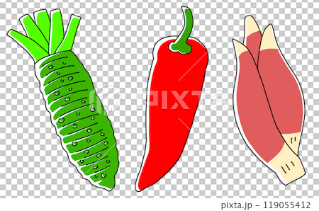 ゆるめシンプル薬味野菜セット　ベタ塗り 119055412