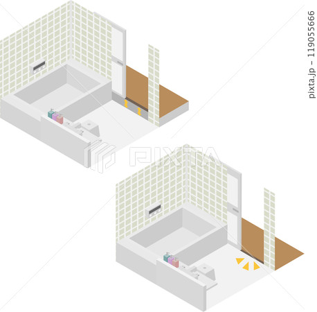 アイソメトリックな浴室の段差が解消されたイメージ素材 119055666