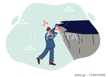 Business man falls from cliff, due to crisis situation causing need to take risks Business man falls from cliff, due to crisis situation causing need to take risks 119055690