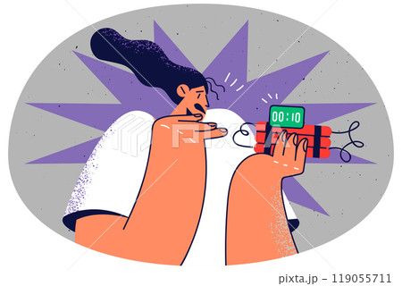 Scared woman with dynamite in hands Scared woman with dynamite in hands 119055711