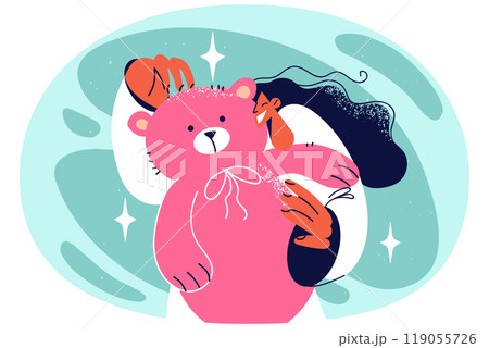 Smiling girl with teddy bear in hands Smiling girl with teddy bear in hands 119055726