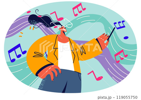 Smiling woman with baton play music Smiling woman with baton play music 119055750