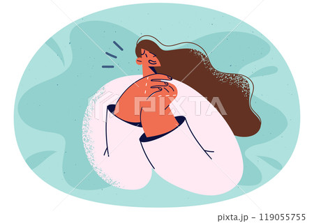 Smiling woman make hand gesture feeling appreciation 119055755