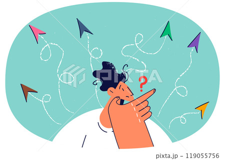 Confused man with arrows facing different directions 119055756