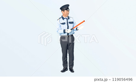 交通整理する男性警備員の全身写真 119056496