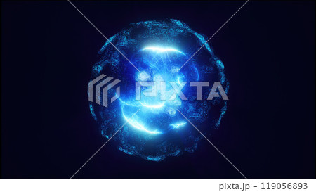 A glowing blue energy sphere with dynamic textures and swirling patterns, emitting a futuristic and cosmic aura technology space sci-fi 119056893