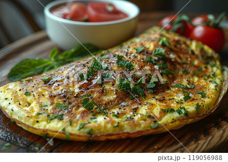 Delicious Herb-Filled Omelette with Fresh Tomatoes for a Perfect Breakfast Generative AI Delicious Herb-Filled Omelette with Fresh Tomatoes for a Perfect Breakfast Generative AI 119056988