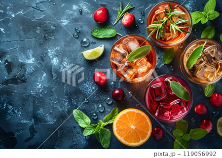 Refreshing Summer Cocktails with Fresh Herbs and Citrus Garnish for Festive Gatherings Generative AI 119056992