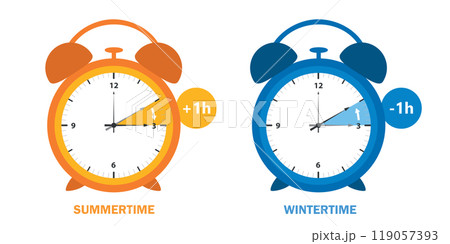 summer time and winter time concept with ringing alarm clock vector illustration summer time and winter time concept with ringing alarm clock vector illustration 119057393
