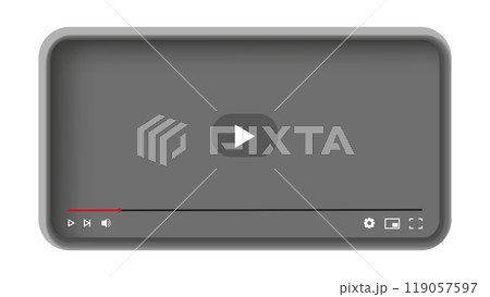 Modern video and music player, channel interface, web grey video player mockup, streaming screen template with interface buttons, online movie digital screen with play button and loading slider bar Modern video and music player, channel interface, web grey video player mockup, streaming screen template with interface buttons, online movie digital screen with play button and loading slider bar 119057597