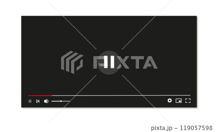 Streaming screen template with interface buttons, empty digital window with play forward and volume, multimedia video player mockup live, screenshot of video player, video streaming online 119057598