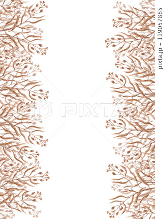 Hand drawn watercolor dried autumn seed crop flowers frame border isolated on white background. Can be used for post card, invitation, book cover and other printed products. 119057885