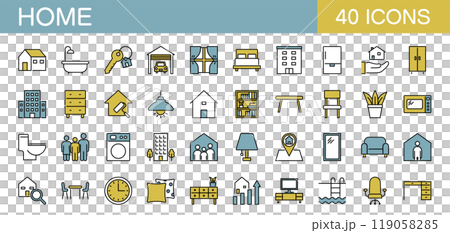 House, furniture, and home appliance icon set (color) House, furniture, and home appliance icon set (color) 119058285
