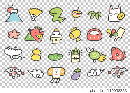 Snakes and New Year's lucky charms Hand-drawn Snake Year Line drawing Icon Snakes and New Year's lucky charms Hand-drawn Snake Year Line drawing Icon 119058288