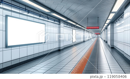 Advertising Mockup Featuring Empty Subway Tunnel With Illumination and Blank Spaces. Generative AI 119058406