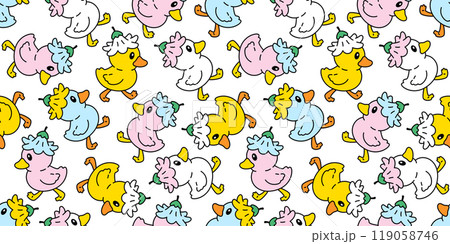 duck seamless pattern walking flower daisy rubber duck chicken bird vector pastel pet doodle cartoon animal farm tile wallpaper wrapping paper repeat background illustration scarf isolated design 119058746